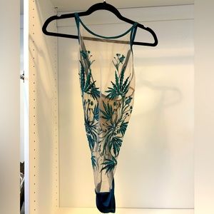 NWOT Thistle and Spire Brooklyn Haze bodysuit 1X emerald/biscotti color